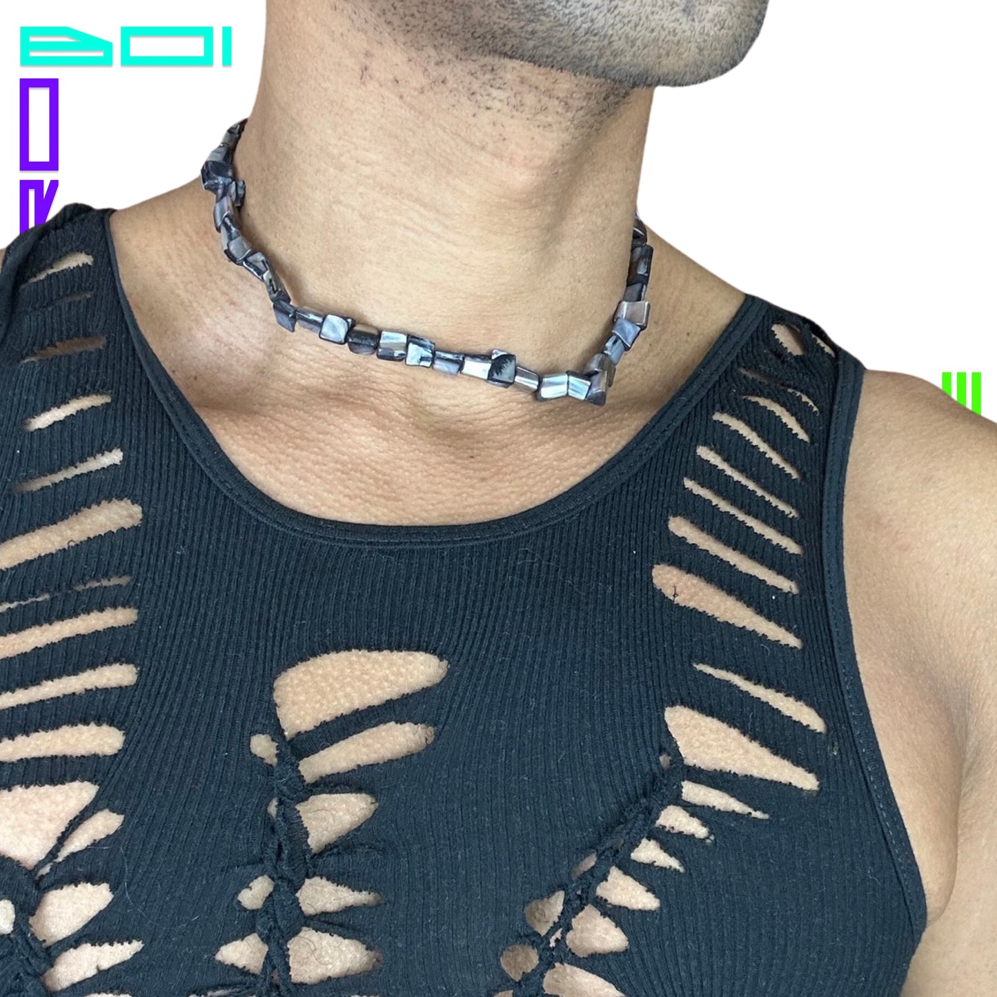 MOTHER OF PEARL ROCK CHOKER NECKLACE