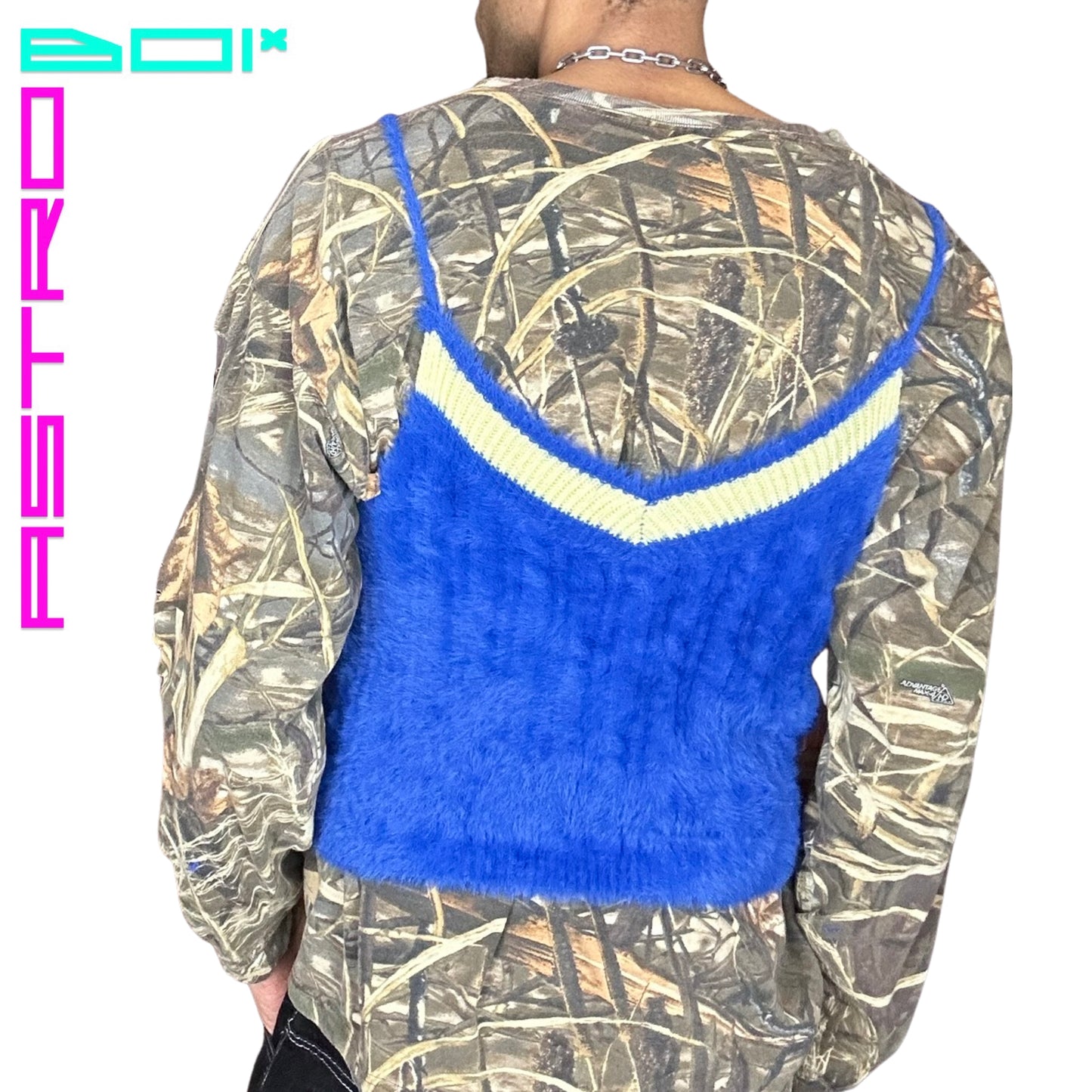 ASTROBOI* TATTERED FAUX MOHAIR VARSITY TANK _ BLUE